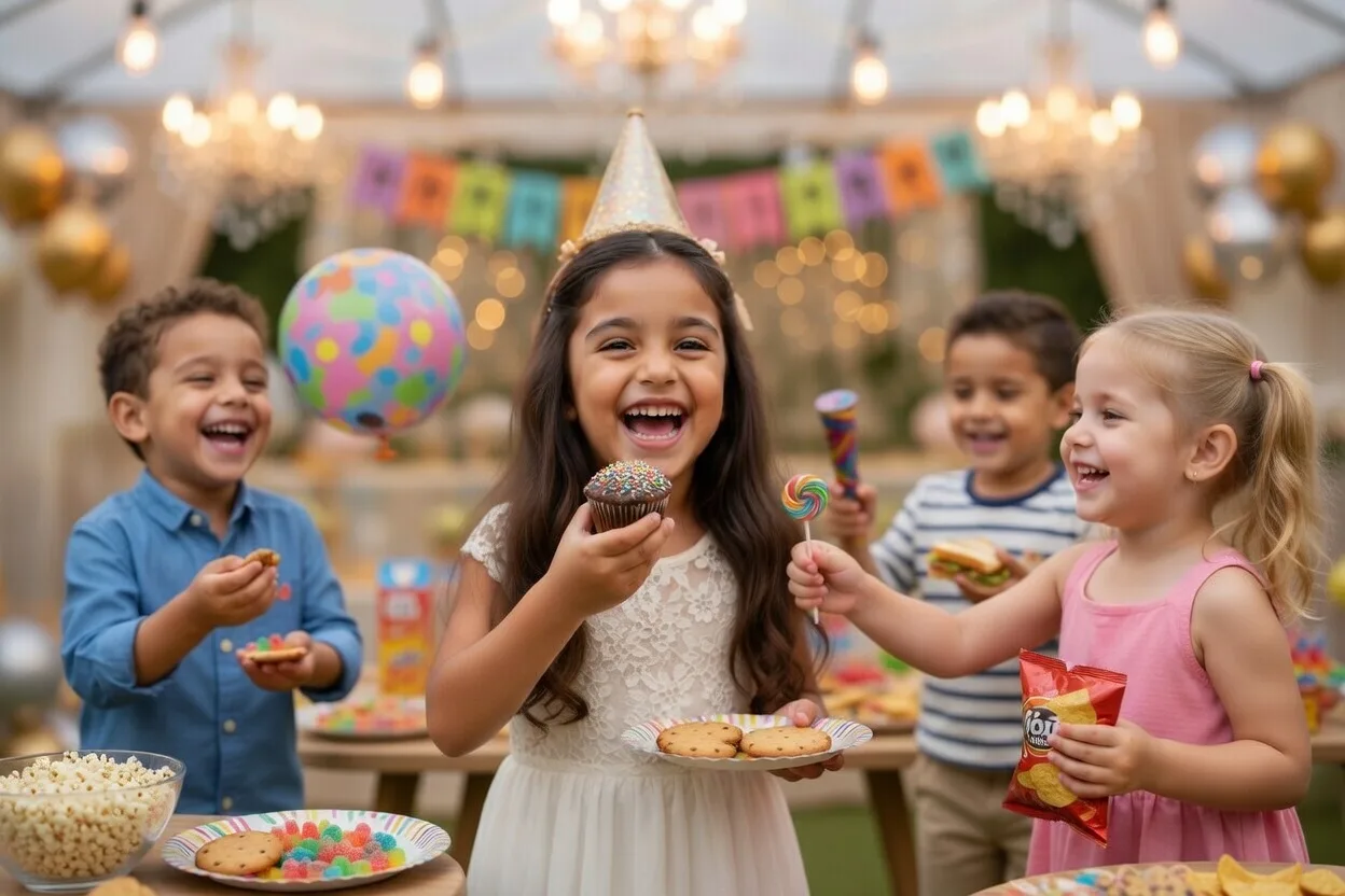 Niños felices en una fiesta de cumpleaños