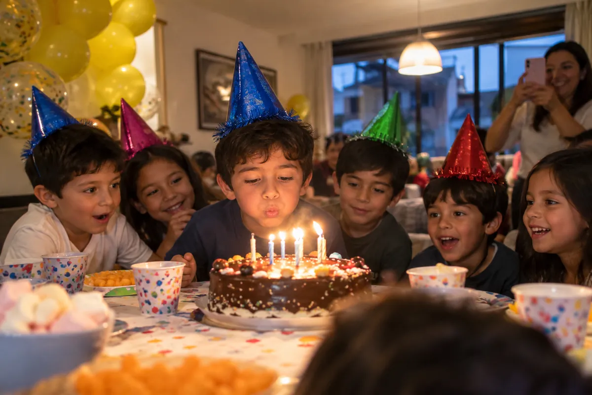 Niño soplando las velas del ponqué